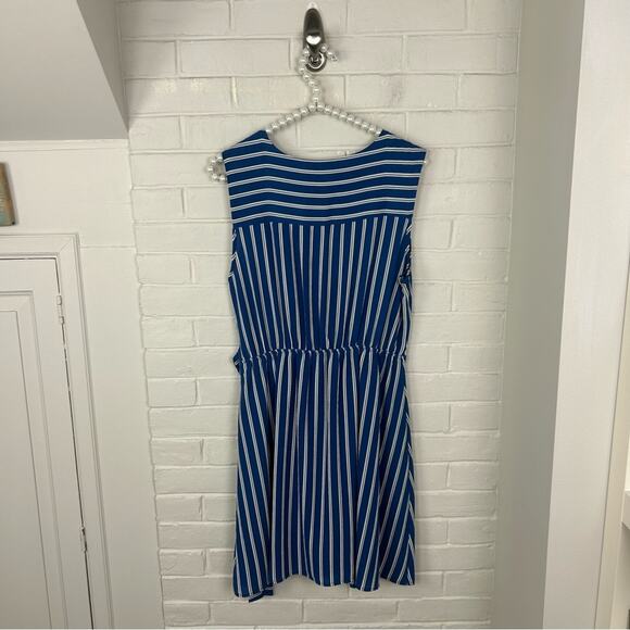 Monteau Blue White Striped Faux Wrap Mini Dress Size L - Picture 8 of 8